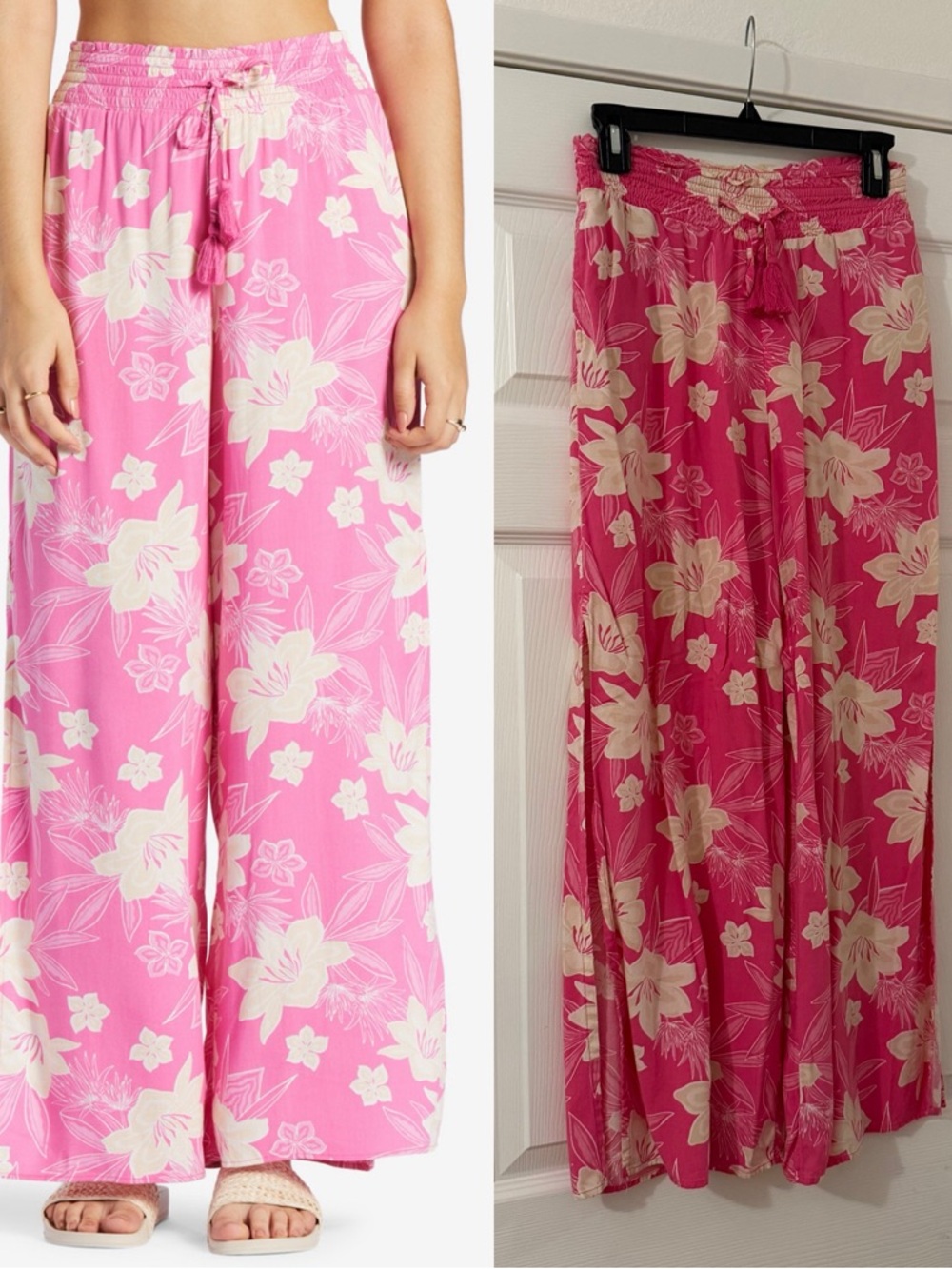Roxy Tropical Rhythm Pink Floral Beach Pant With High Cut Side Slit